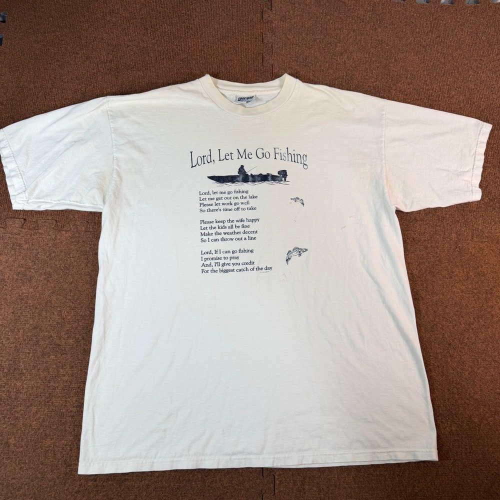 Redeemed Fishing Prayer T Shirt Mens XL White Graphic Tee Made in USA Vtg jesus